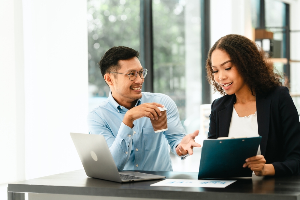 Employees discussing development plans