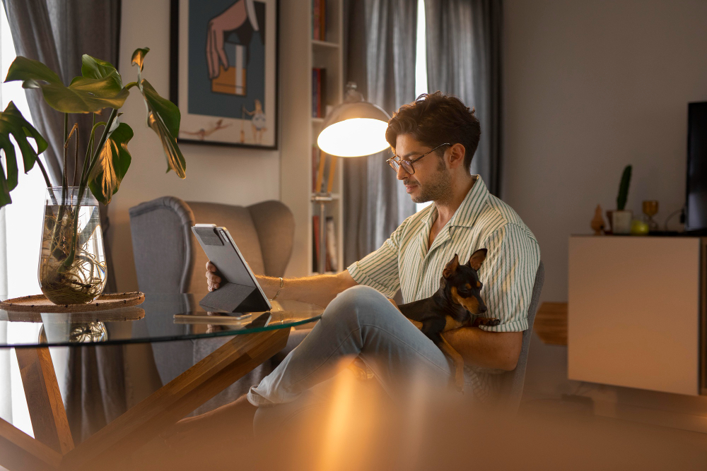 Professional working comfortably from home as part of flexible, healthy workplace practices